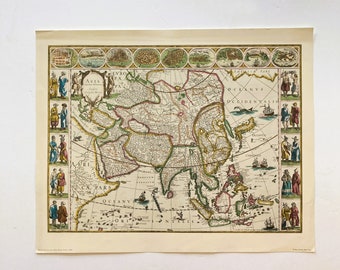 Vintage Copy of 17th Century Map of Asia After Guiljielmo Blaeuw | Asia Noviter Delineata Ca. 1960s by Penn Prints