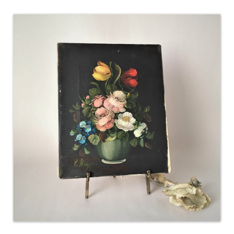 Vintage Floral Oil Painting on Canvas  8 x 10 Unframed Art image 1