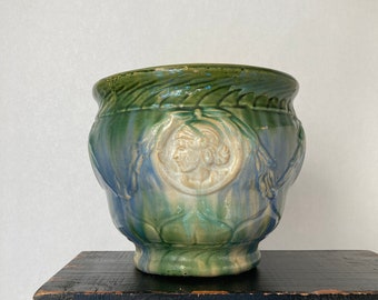 Vintage Brush-McCoy Cameo Jardiniere | Majolica Style Indoor Planter | Plant Lover Gift