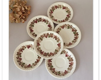 Vintage Empire Grape Saucers Set of 6 | Johnson Brothers Hand Engraved China | Autumn Themed Tableware