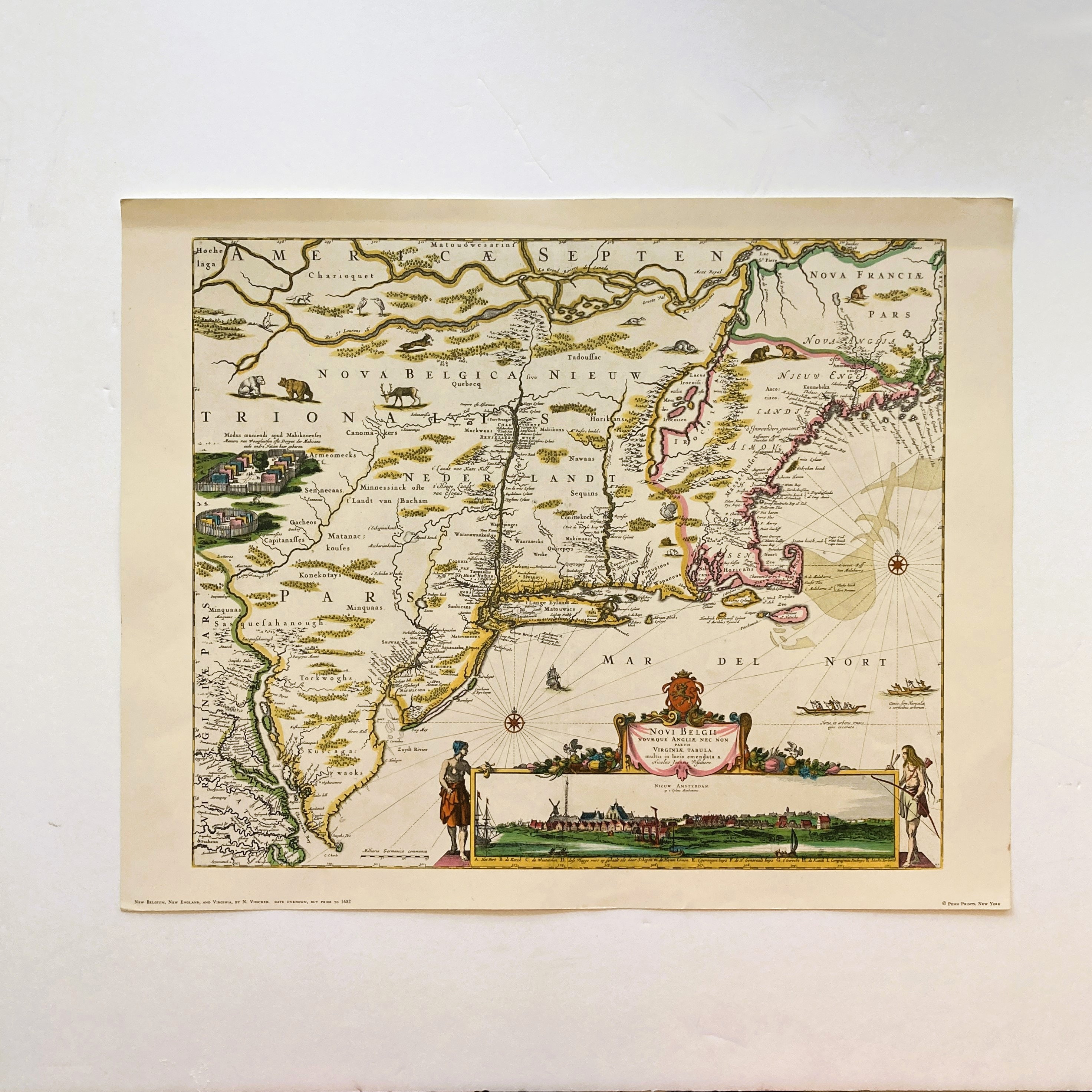 Vintage Copy of 17th Century Map of Colonial America New Belgium New ...