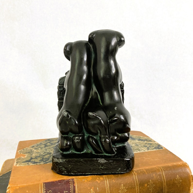 Vintage 1920s 1930s Puppies Bookends a Pair | Antique Naturally Distressed Spelter Bookends | Three Orphan Puppies | Shelf Styling Decor image 6