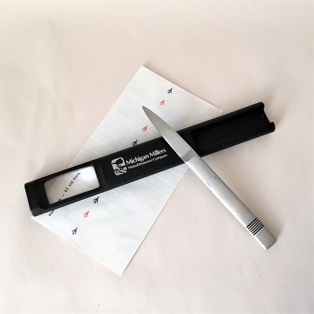Vintage Advertising Letter Opener and Magnifying Glass Collectible Desk