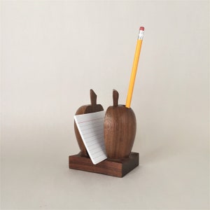 Vintage Pencil and Memo Holder Wooden Apple Desk Organizer Modern Office Decor image 2