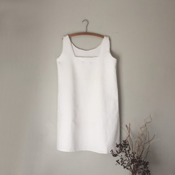 Antique Heavy Cotton Embroidered Chemise or Slip Dress from Italy Size L