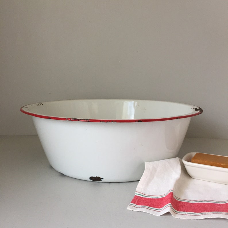 Vintage Enamelware Basin or Porcelain Washtub 14.75 Etsy