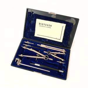 Vintage Dietzgen Satellite Drawing Set 8 Pieces in Case Made in Germany