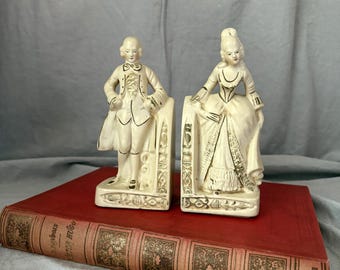 Vintage French Rococo-Style Courtier Bookends a Pair 7.25"