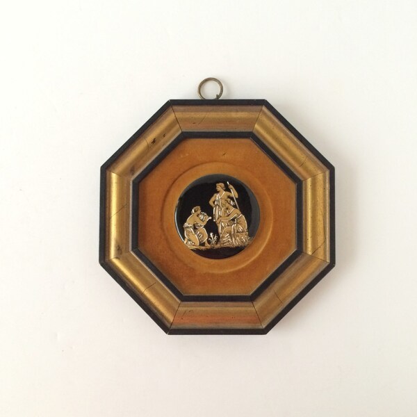 Vintage Wall Plaque with Greek Motif Porcelain Medallion, Octagonal Mid Century Wall Plaque, Greco Roman Wall Decor