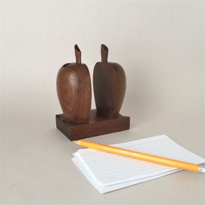 Vintage Pencil and Memo Holder Wooden Apple Desk Organizer Modern Office Decor image 6