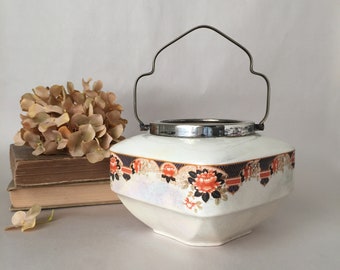 Vintage Lusterware Biscuit Barrel with Floral Pattern by L & Sons | Lancaster and Sons Lustreware Biscuit Jar