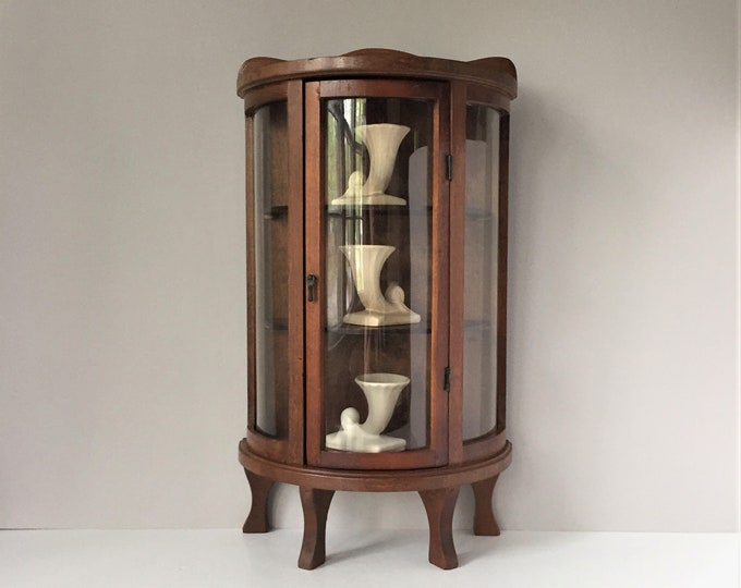 Vintage Curio Miniature Display Shelf Curved Glass Etsy
