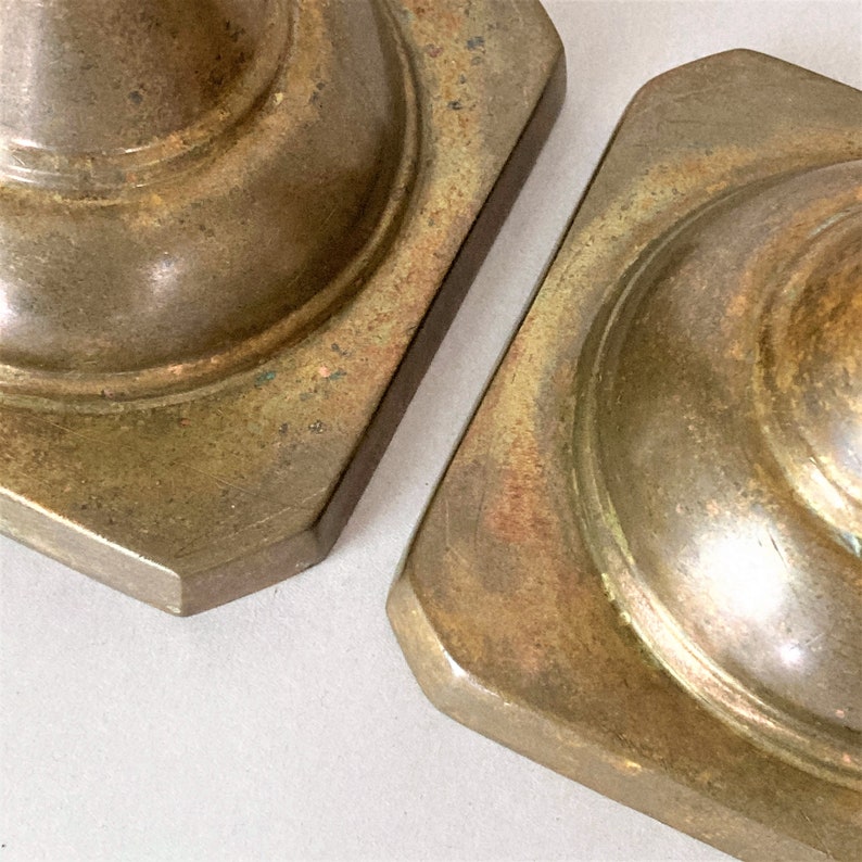 Vintage Heavy Brass Candleholders with Octagonal Bases and Great Patina a Pair Harvin Company of Baltimore Candlesticks Elegant Decor image 6