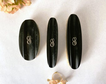Antique Real Ebony Natural Bristle Brushes with Silver Initial "S"