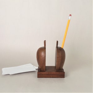 Vintage Pencil and Memo Holder Wooden Apple Desk Organizer Modern Office Decor image 9
