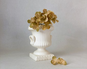 Vintage Bisque Ceramic Urn Vase with Square Base and Double Handles