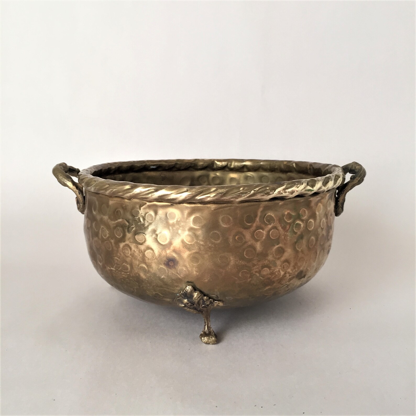 Vintage Hammered Brass Footed Bowl Handcrafted Round Bowl Etsy
