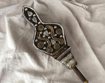 Vintage Moroccan Fire Bellows with Metalwork Embellishments 11.5"