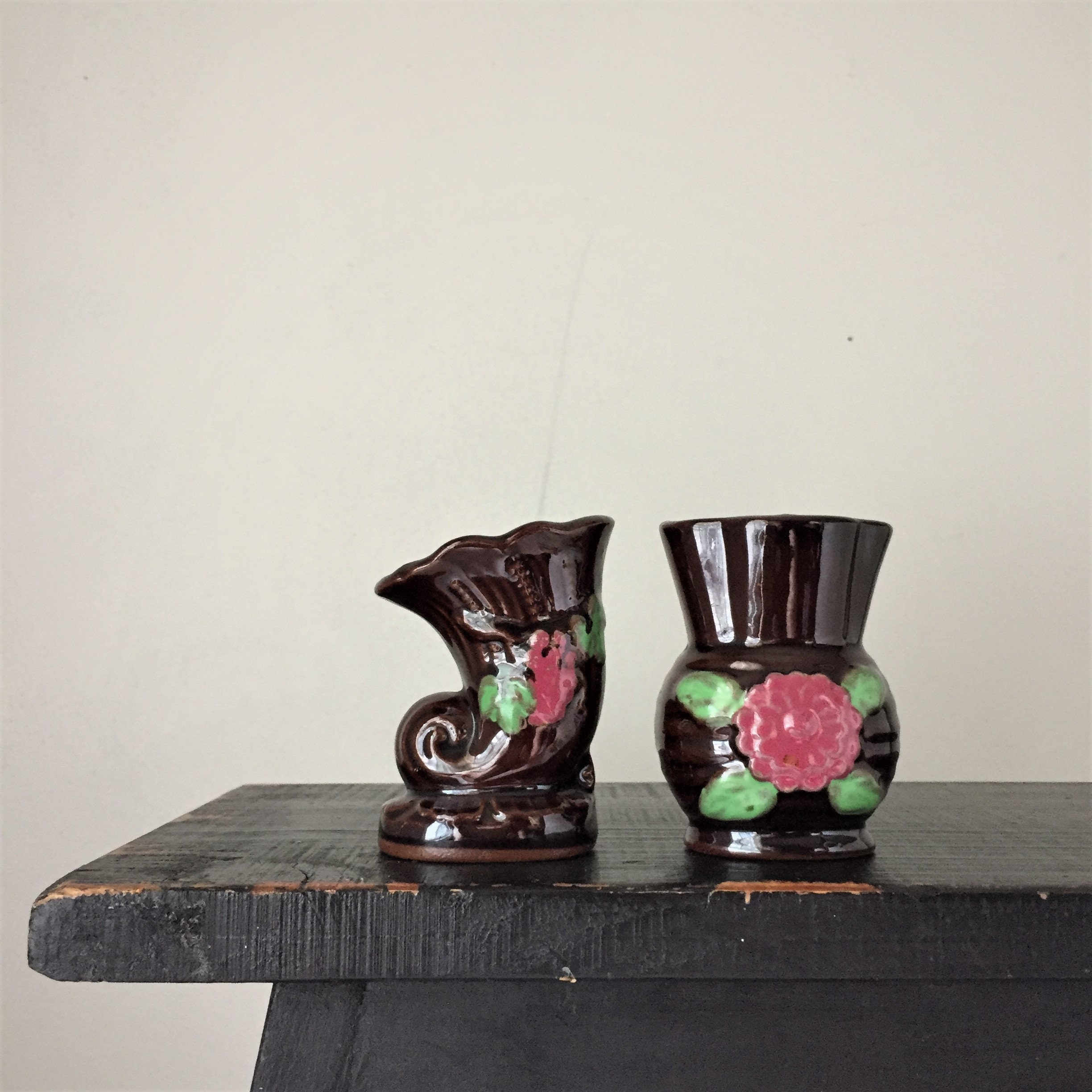 Vintage Redware Cabinet Vases A Pair 3 Inches Tall
