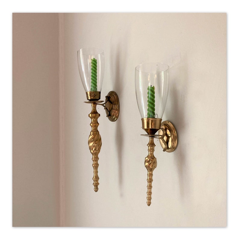 Vintage Brass Candle Sconces With Williamsburg Style Clear Etsy