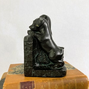 Vintage 1920s 1930s Puppies Bookends a Pair | Antique Naturally Distressed Spelter Bookends | Three Orphan Puppies | Shelf Styling Decor image 5
