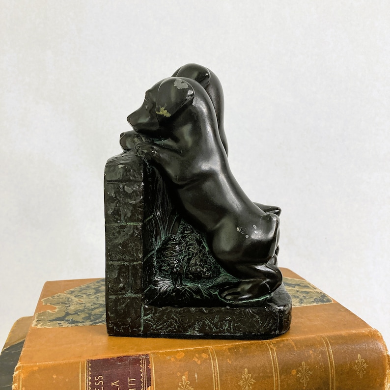 Vintage 1920s 1930s Puppies Bookends a Pair | Antique Naturally Distressed Spelter Bookends | Three Orphan Puppies | Shelf Styling Decor image 5