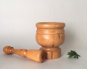 Vintage Wooden Mortar and Pestle Large Herb Masher Turned Wood Rustic Spice Grinder French Country Decor Modern Farmhouse Kitchen