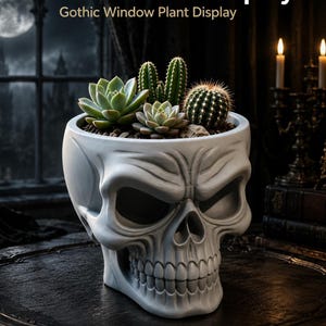 Gothic Skull Succulent Planter: Spooky Halloween Decor, Desk Accessory Holder