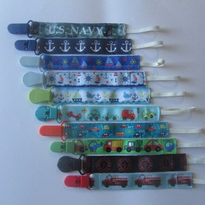 Nuk clips/pacifier clips/binki clip/soothie/infant pacifier clips cars trucks boats whales Nautical fire trucks