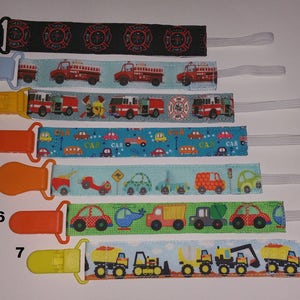 Nuk clips/pacifier clips/binki clip/soothie/infant pacifier clips cars trucks boats whales Nautical Fire Fighter Rescue