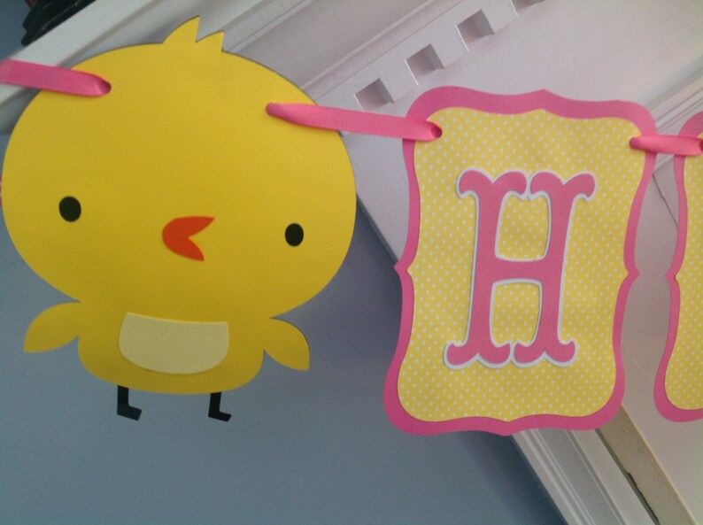 Yellow And Pink Baby Chick Happy Birthday Girl Banner Etsy