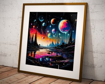 Surreal Cosmic Landscape Art Print | Vibrant Alien World Wall Art | Sci-Fi Fantasy, Digital Download, Galactic Home Decor