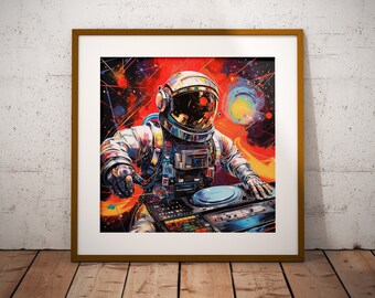 Astronaut DJ Art Print #3 | Cosmic Disco Wall Art | Space-Themed Party Decor, Digital Download, Galactic Music Poster