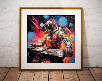 Astronaut DJ Art Print #8 | Cosmic Disco Wall Art | Space-Themed Party Decor, Digital Download, Galactic Music Poster