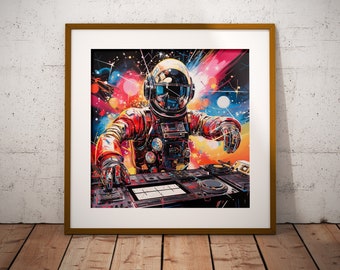 Astronaut DJ Art Print #4 | Cosmic Disco Wall Art | Space-Themed Party Decor, Digital Download, Galactic Music Poster