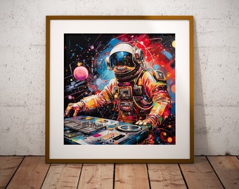 Astronaut DJ Art Print #7 | Cosmic Disco Wall Art | Space-Themed Party Decor, Digital Download, Galactic Music Poster