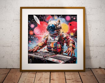 Astronaut DJ Art Print #5 | Cosmic Disco Wall Art | Space-Themed Party Decor, Digital Download, Galactic Music Poster