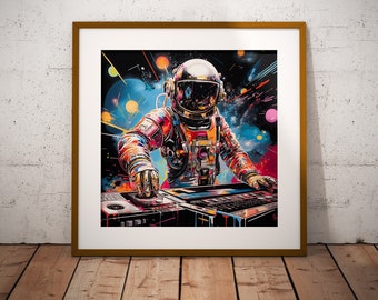 Astronaut DJ Art Print #6 | Cosmic Disco Wall Art | Space-Themed Party Decor, Digital Download, Galactic Music Poster