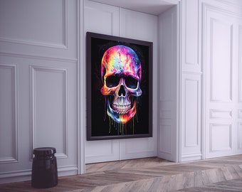 Vibrant Melting Skull Art Print #1 | Psychedelic Skull Wall Art | Digital Download, Colorful Modern Decor, Printable Abstract Art