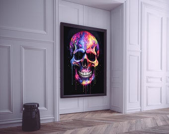 Vibrant Melting Skull Art Print #3 | Psychedelic Skull Wall Art | Digital Download, Colorful Modern Decor, Printable Abstract Art