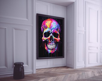 Vibrant Melting Skull Art Print #2 | Psychedelic Skull Wall Art | Digital Download, Colorful Modern Decor, Printable Abstract Art