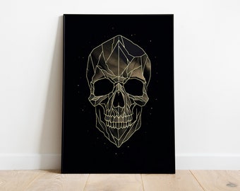 Geometric Gold Skull Art Print #5 | Modern Gothic Wall Decor | Digital Download, Black and Gold Home Decor, Printable Artwork