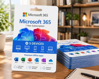 Microsoft 365-abonnementslicentie | 1 jaar | Tot 5 apparaten | Word, Excel, PowerPoint, Outlook, OneDrive | Snelle digitale levering