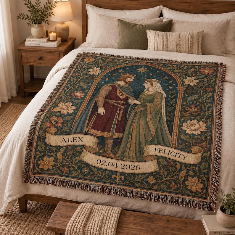 Personalized Medieval Couple Woven Throw Blanket, Custom King Queen ...