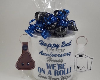 Personalized Embroidered Toilet Paper: Funny 2nd Anniversary Cotton Gift
