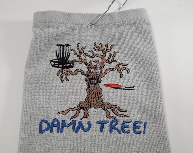 Disc Golf Towel, Damn tree, Funny disc golf gift with mature humor, Custom made embroidery personalized, gift for him frisbee accessory