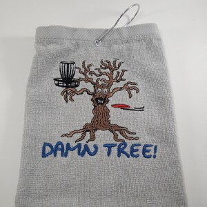 Disc Golf Towel, Damn tree, Funny disc golf gift with mature humor, Custom made embroidery personalized, gift for him frisbee accessory