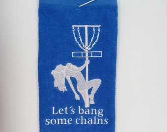 Personalized Disc golf gift /Disc Golf Towel / Let's bang some chains / Embroidered Disc gift / Useful funny gift for the Disc Golfer