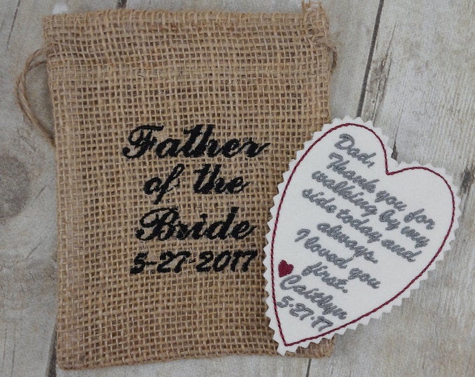 Wedding Tie Patch - Gift from Bride to Dad - Wedding poem gift - Iron on patch - Wedding keepsake Custom embroidery - Embroidered patch -A53