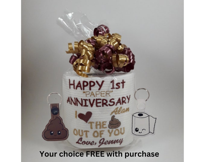 First Anniversary funny paper gift for him or her - Persoanlized - Custom made Embroidered 1st Anniversary Toilet paper - funny gift